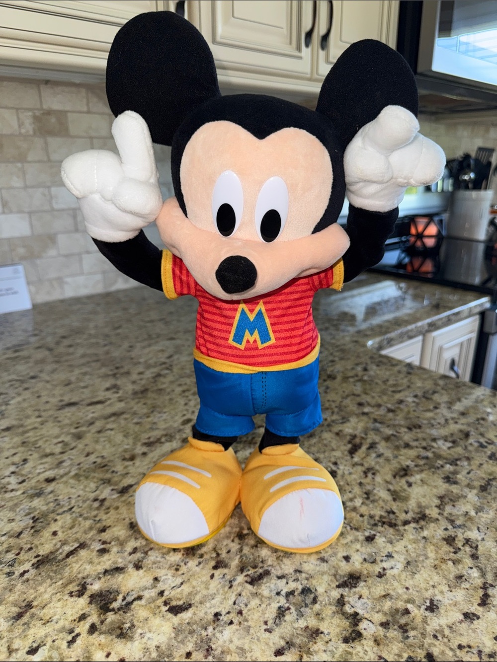 Singing Disney Mickey Mouse Plush in Black, Red, Blue & Yellow